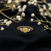 Real Yellow Sapphire Flower Engagement Ring with Diamond