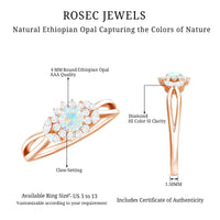 Certified Opalescent Diamond Flower Engagement Ring with Natural Diamonds