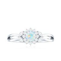 Certified Opalescent Diamond Flower Engagement Ring with Natural Diamonds