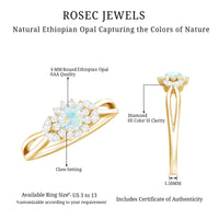 Certified Opalescent Diamond Flower Engagement Ring with Natural Diamonds
