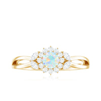 Certified Opalescent Diamond Flower Engagement Ring with Natural Diamonds