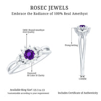 Split Shank Amethyst Flower Engagement Ring with Diamond