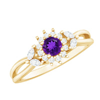Split Shank Amethyst Flower Engagement Ring with Diamond