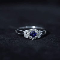 Certified Blue Sapphire Flower Engagement Ring with Diamond
