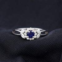 Certified Blue Sapphire Flower Engagement Ring with Diamond