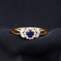 Certified Blue Sapphire Flower Engagement Ring with Diamond