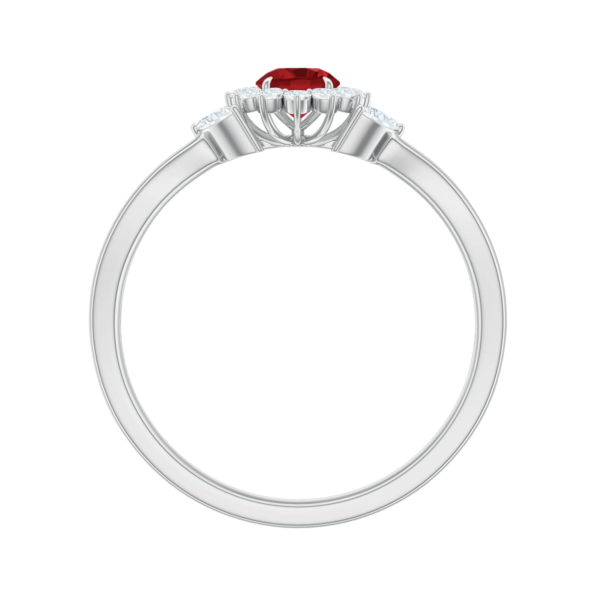 Lab Ruby and Diamond Flower Engagement Ring in Split Shank