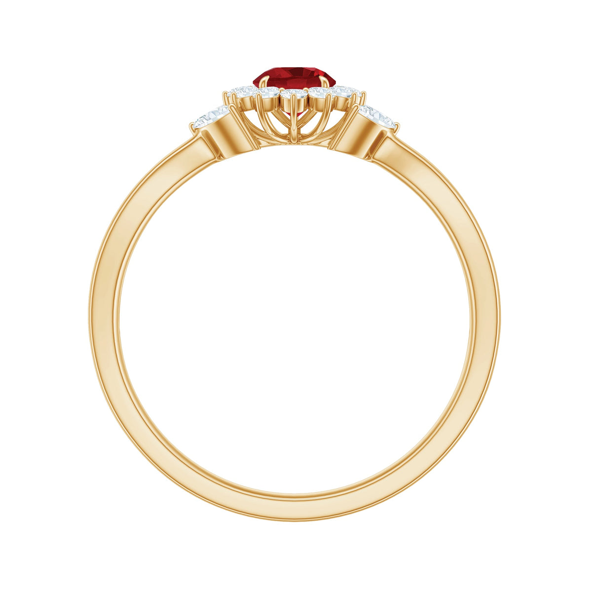 Lab Ruby and Diamond Flower Engagement Ring in Split Shank