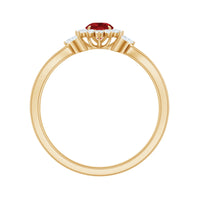 Lab Ruby and Diamond Flower Engagement Ring in Split Shank