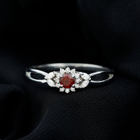 Natural Garnet Diamond Flower Engagement Ring with Split Shank