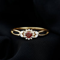 Natural Garnet Diamond Flower Engagement Ring with Split Shank