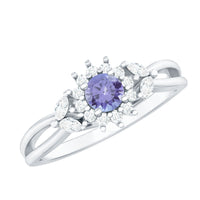 Genuine Tanzanite and Diamond Nature Engagement Ring with Split Shank