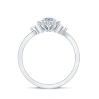 Genuine Tanzanite and Diamond Nature Engagement Ring with Split Shank