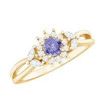 Genuine Tanzanite and Diamond Nature Engagement Ring with Split Shank
