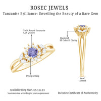 Genuine Tanzanite and Diamond Nature Engagement Ring with Split Shank