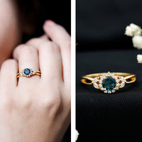 0.6 Carat London Blue Topaz Floral Engagement Ring with Diamond
