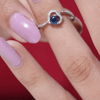 Real Heart Shape Blue Sapphire Diamond Promise Ring for Women