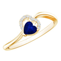 Real Heart Shape Blue Sapphire Diamond Promise Ring for Women