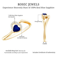 Real Heart Shape Blue Sapphire Diamond Promise Ring for Women