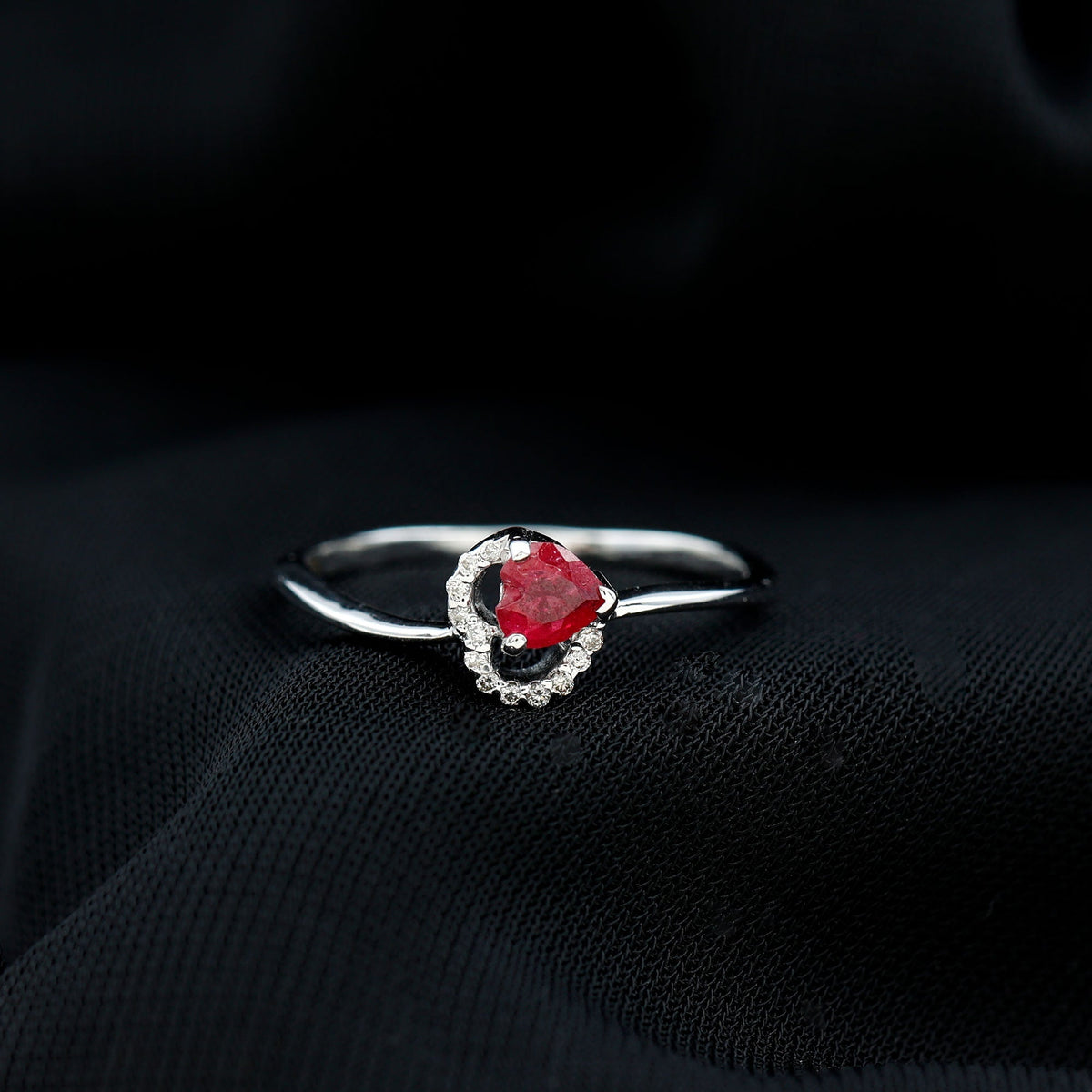Natural Half Carat Ruby Heart Promise Ring with Diamond