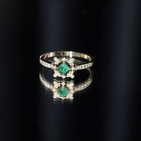 Antique Looking Emerald and Diamond Engagement Ring for Women