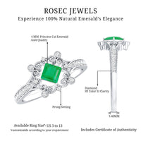 Antique Looking Emerald and Diamond Engagement Ring for Women