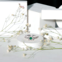 Antique Looking Emerald and Diamond Engagement Ring for Women