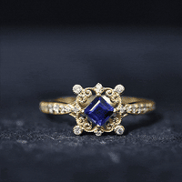Vintage Inspired Lab Grown Blue Sapphire Engagement Ring with Diamond
