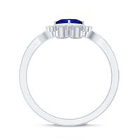 Vintage Inspired Lab Grown Blue Sapphire Engagement Ring with Diamond