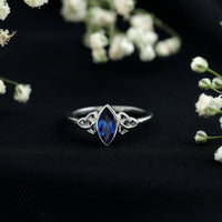 Certified Lab Grown Blue Sapphire Marquise Engagement Ring with Celtic Knot