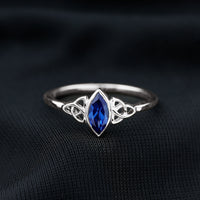 Certified Lab Grown Blue Sapphire Marquise Engagement Ring with Celtic Knot