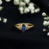 Certified Lab Grown Blue Sapphire Marquise Engagement Ring with Celtic Knot