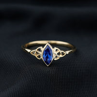Certified Lab Grown Blue Sapphire Marquise Engagement Ring with Celtic Knot