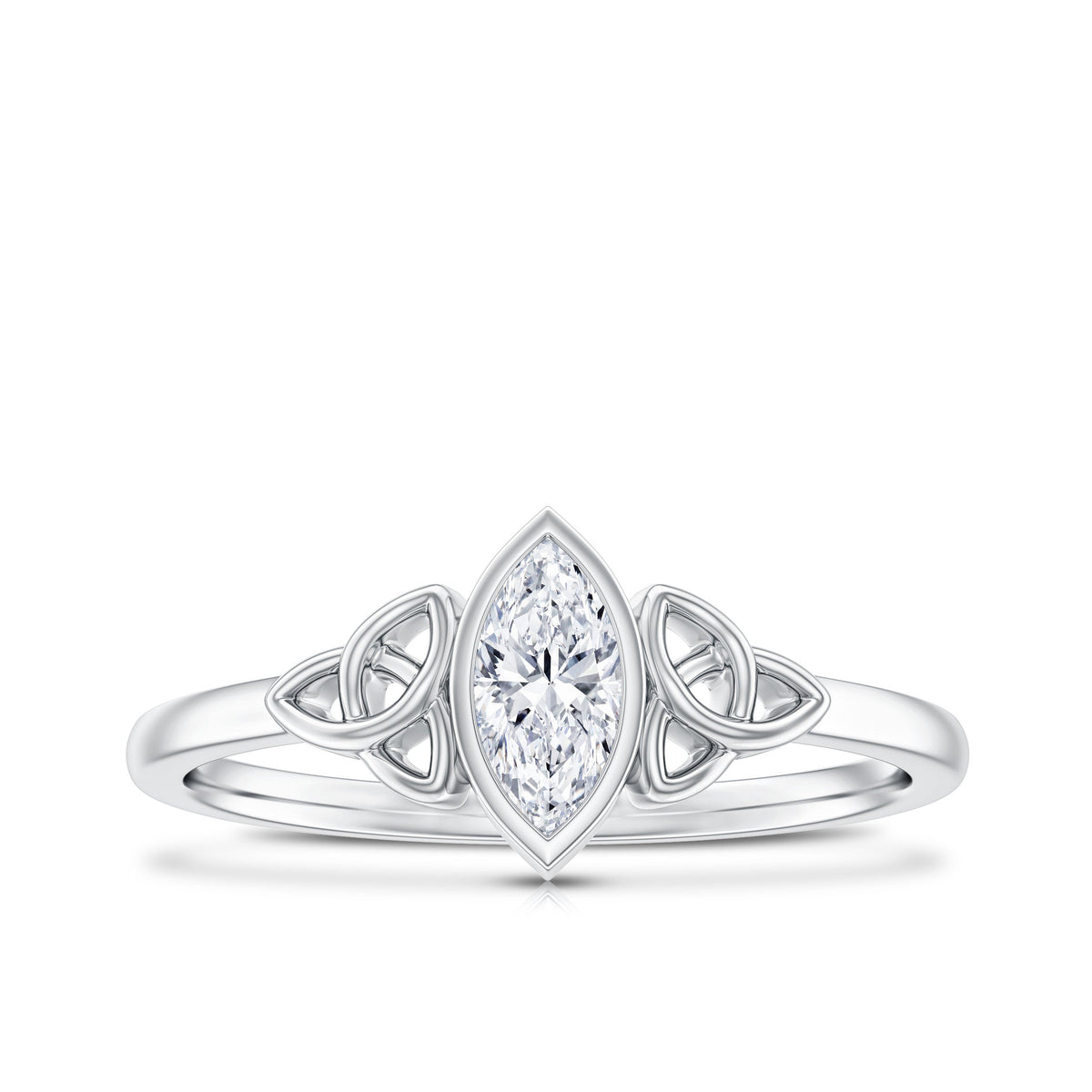 Natural Bezel Set Marquise Diamond Engagement Ring with Celtic Knot