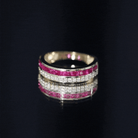 Natural Princess Cut Ruby Diamond Wedding Band Ring for Women