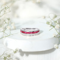 Natural Princess Cut Ruby Diamond Wedding Band Ring for Women