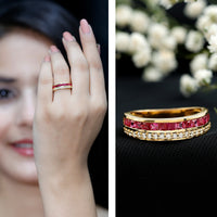 Natural Princess Cut Ruby Diamond Wedding Band Ring for Women