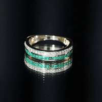 Natural Emerald and Diamond Half Eternity Wedding Band