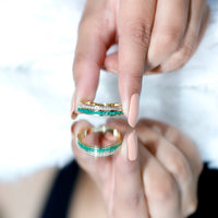 Natural Emerald and Diamond Half Eternity Wedding Band