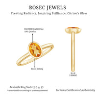Natural 6X8mm Citrine Oval Engagement Ring in Bezel Setting