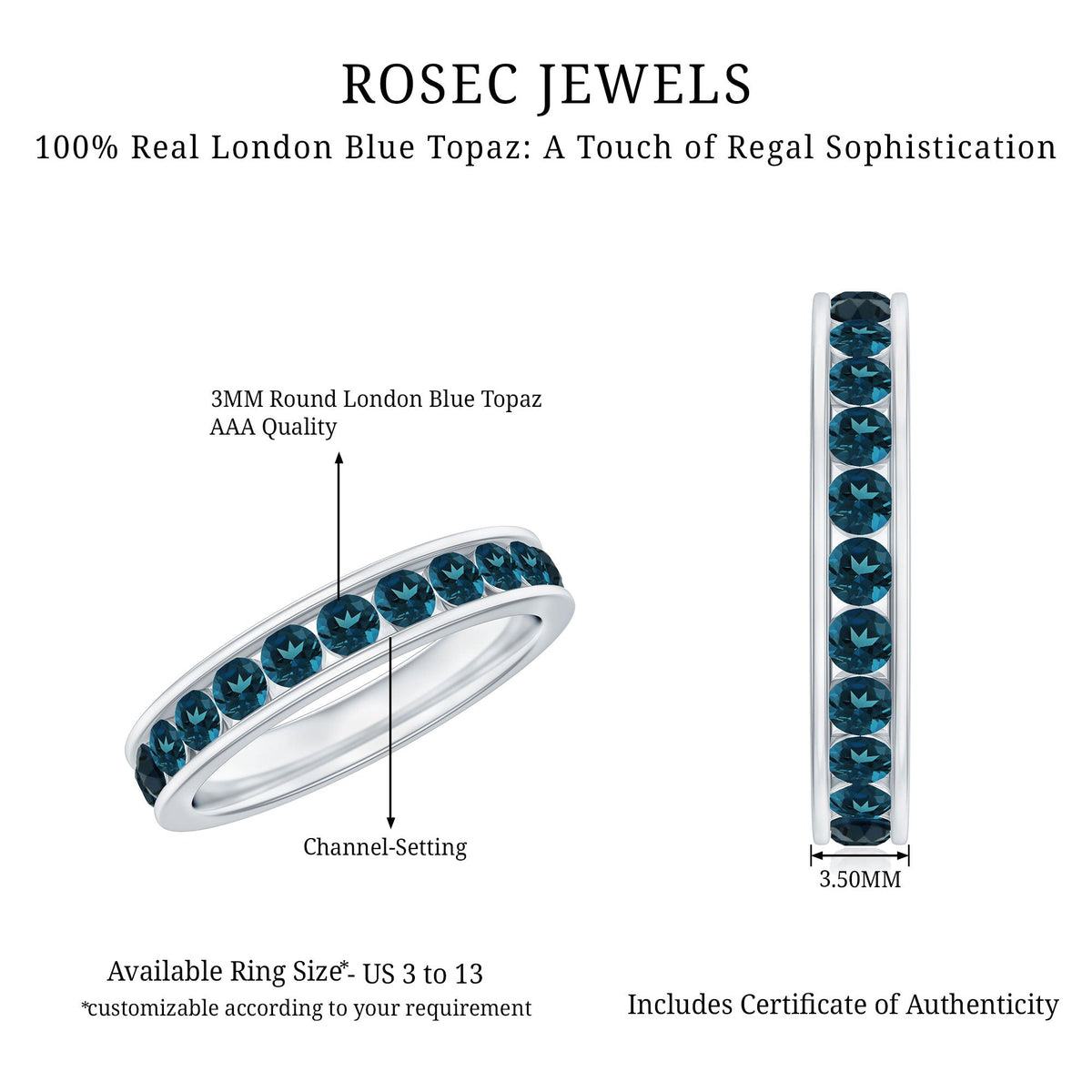 London Blue Topaz Full Eternity Ring in Channel Setting