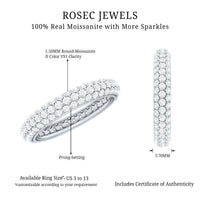 Pave Set Certified Moissanite Three Row Eternity Band