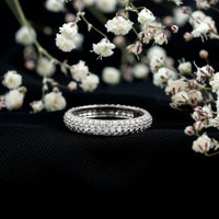 Pave Set Certified Moissanite Three Row Eternity Band