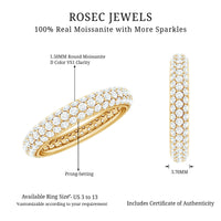 Pave Set Certified Moissanite Three Row Eternity Band