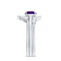 Natural 1.2 Carat Amethyst Diamond 3 Piece Bridal Ring Set