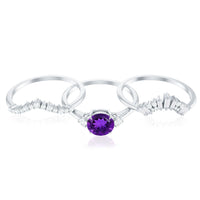 Natural 1.2 Carat Amethyst Diamond 3 Piece Bridal Ring Set