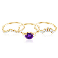 Natural 1.2 Carat Amethyst Diamond 3 Piece Bridal Ring Set