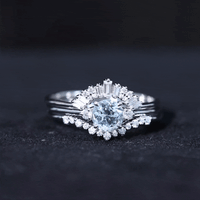 Real Aquamarine Designer Trio Wedding Ring Set with Diamond
