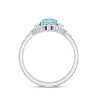 Real Aquamarine Designer Trio Wedding Ring Set with Diamond
