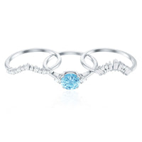Real Aquamarine Designer Trio Wedding Ring Set with Diamond